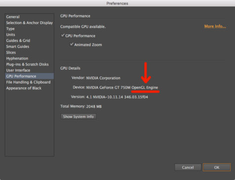 Adobe Illustrator GPU Performance preferences